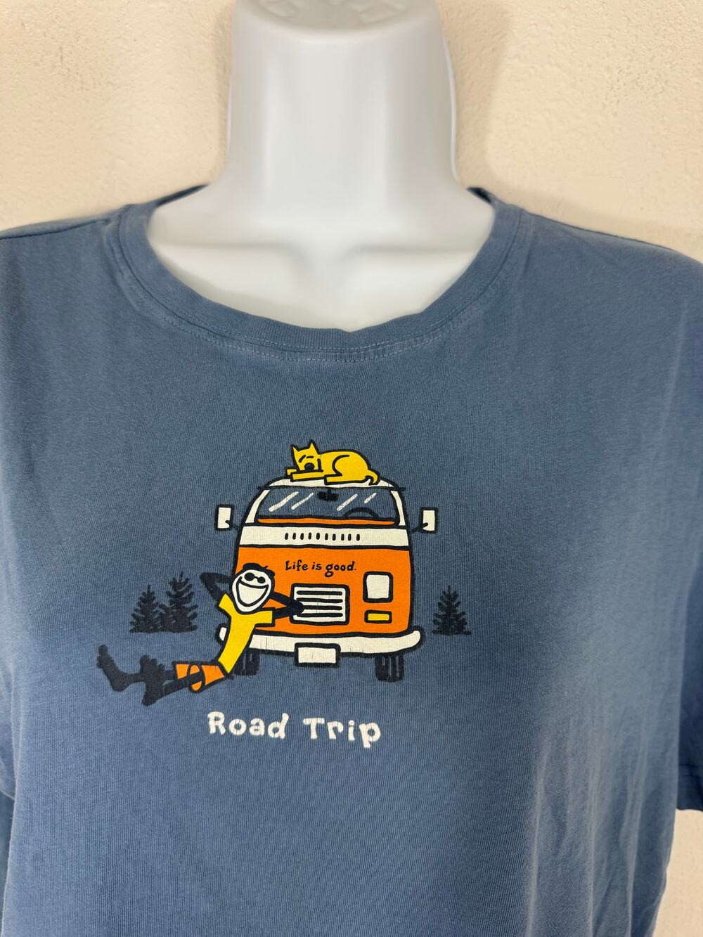 Life Is Good Road Trip Camper Van Graphic Tee Blue Small